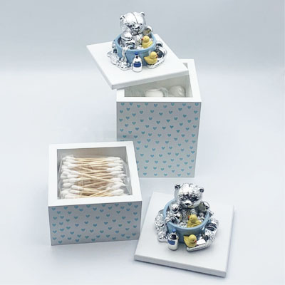 Cornici in argento: Scatola cotone h.13 con carillon bimbo in argento
