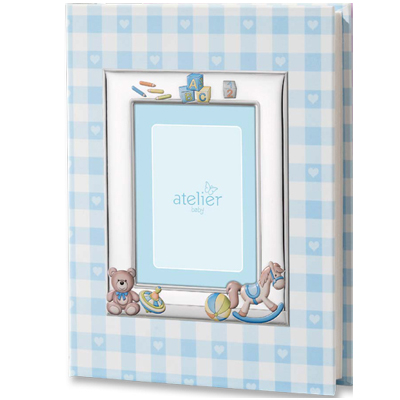 Cornici in argento: Album con Cornice Orsetto Cavallo Celeste 25x30