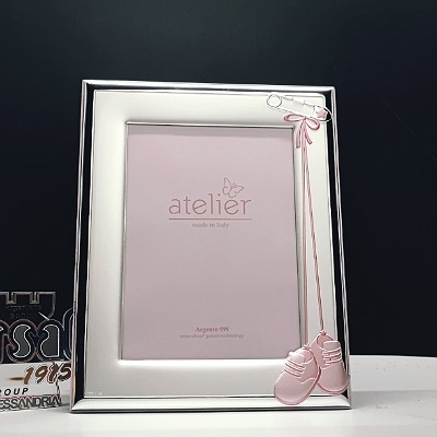 Cornici in argento: Cornice linea scarpine bimba rosa in argento