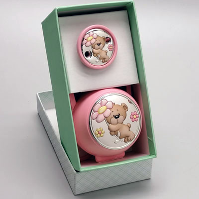 Cornici in argento: Confezione Pinza - Porta Orsetto Fiore Rosa