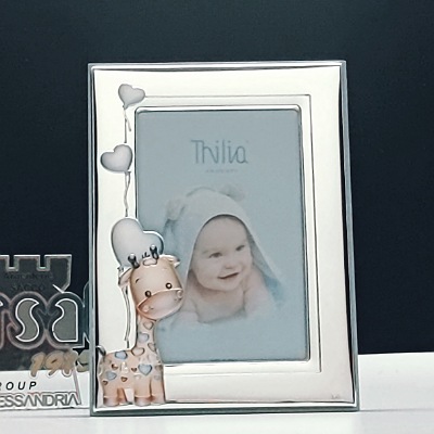 Cornici in argento: Cornice linea giraffa celeste bimbo in argento