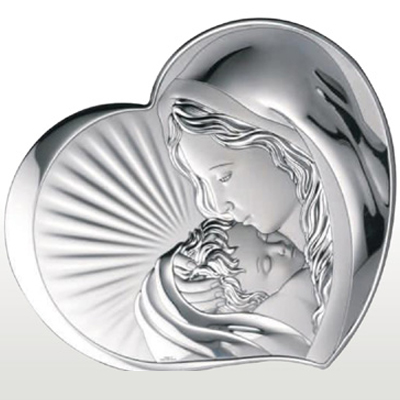 Cornici in argento: Pannello Cuore - Madonna Con Bambino - Laminato Argento