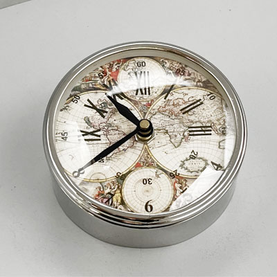 Cornici in argento: Orologio con mappa geogradica diametro 7cm