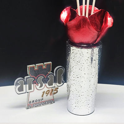 Cornici in argento: Profumatore Argento con Rosa Rossa h.20cm