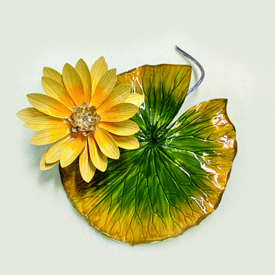 Cornici in argento: Ninfea Gialla in Argento Con foglia Smalto 18x15