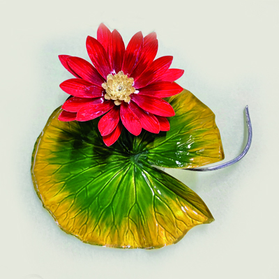Cornici in argento: Ninfea Rosso in Argento Con foglia Smalto 18x15cm