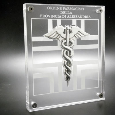 Cornici in argento: Caduceo Farmacisti Argento In Plexiglas