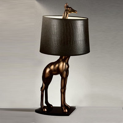 Lampada giraffa colore bronzo con paralume nero h.60cm