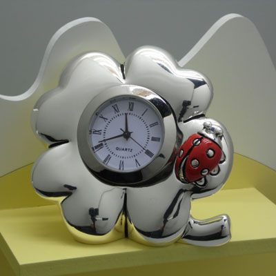 Cornici in argento: Orologio Quadrifoglio con Coccinella h.cm.8