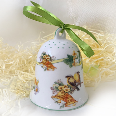 Cornici in argento: Campana in Ceramica Uccellini h. 9cm