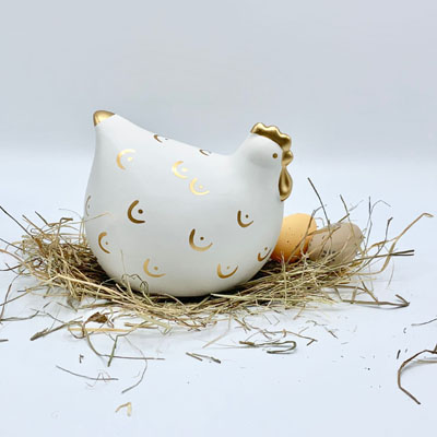 Cornici in argento: Gallina in ceramica Bianca e Oro h.11cm