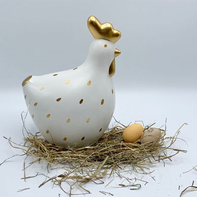 Cornici in argento: Gallina in ceramica Bianca e Oro h.22cm