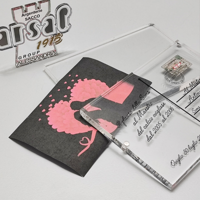 Cornici in argento: porta foto - targa in plexiglas