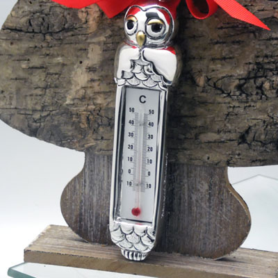 Idee regalo in argento: gufo porta fortuna con termometro